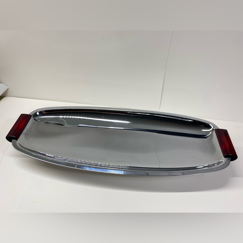 Vintage Gourmatea by GloHill silver tray with Bakelite handles and feet